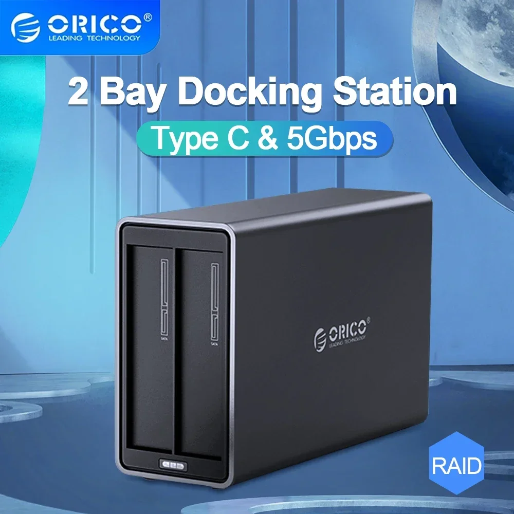 

ORICO HDD Enclosure 3.5 Inch SATA To Type-C External Hd Case Dual Bay Hard Drive Docking Station for PC Case 4 RAID Modes Case