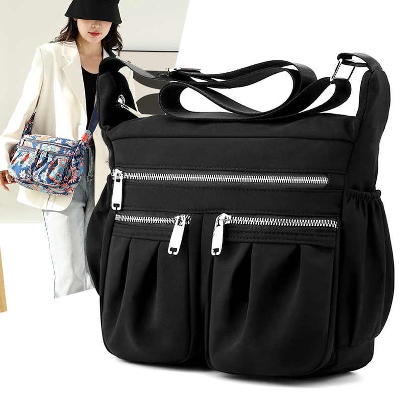 Bolsa de ombro crossbody de pano pastoral para mulheres, bolsa de nylon impermeável, compras diárias, casual senhoras