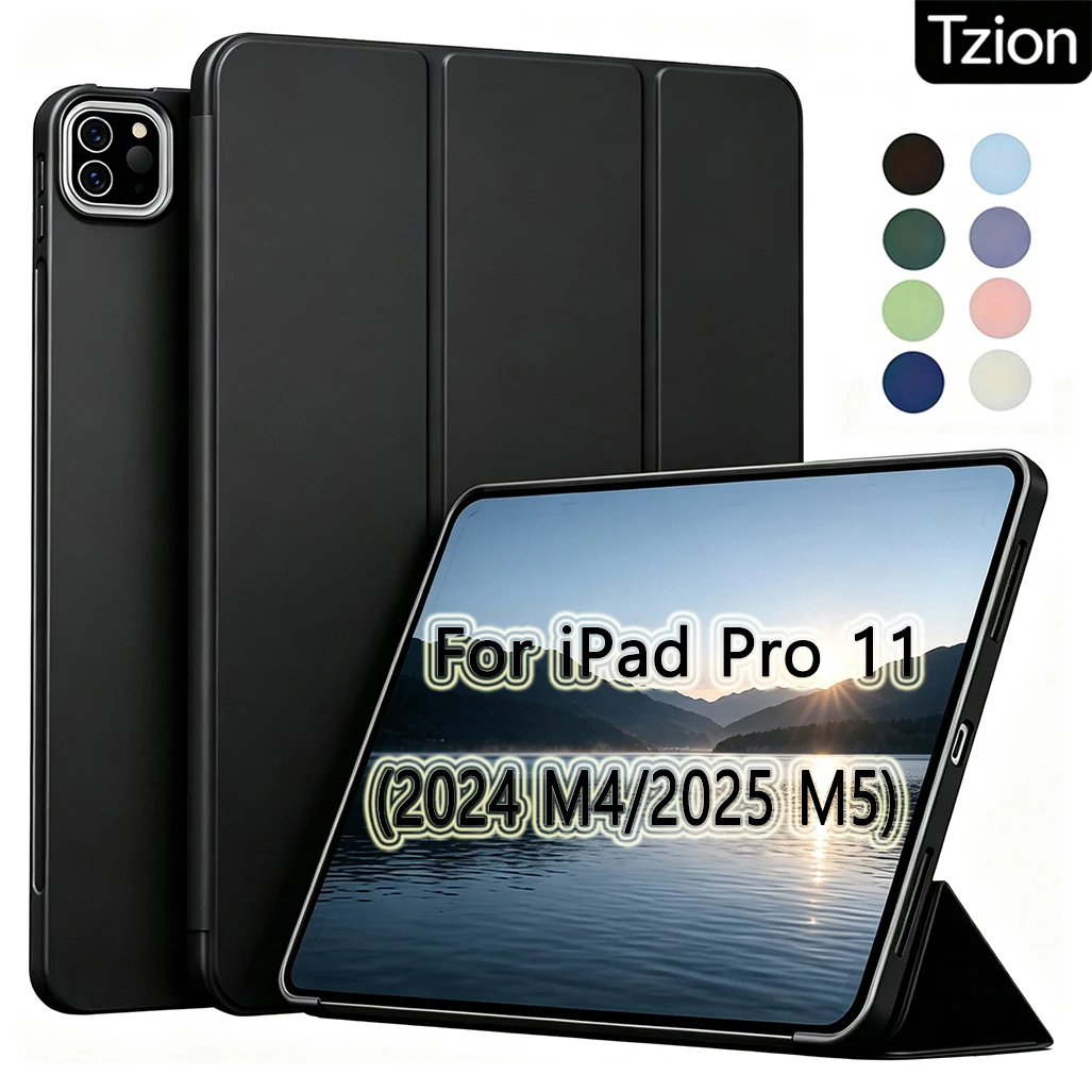 For Apple iPad Pro 11-Inch (M5 M4) 2025/2024 (6th/5th Generation), Soft Silicone Tablet Case Smart Flip Cover Auto Wake Sleep