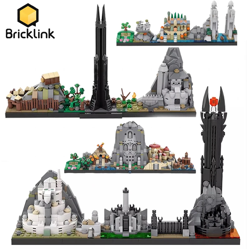 Brick link magische Burgen Film König des Rings dunklen Turm Stadt Skyline Architektur setzt Street View Haus Bausteine Spielzeug Geschenk