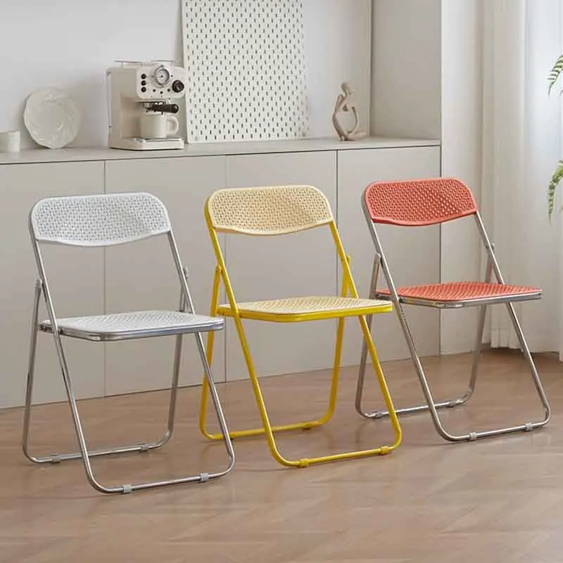 Modern Imitation Rattan Folding Chair, Backrest Folding Stool, Creative Dining Stools, Nordic Furniture,Home Leisure Moving Seat