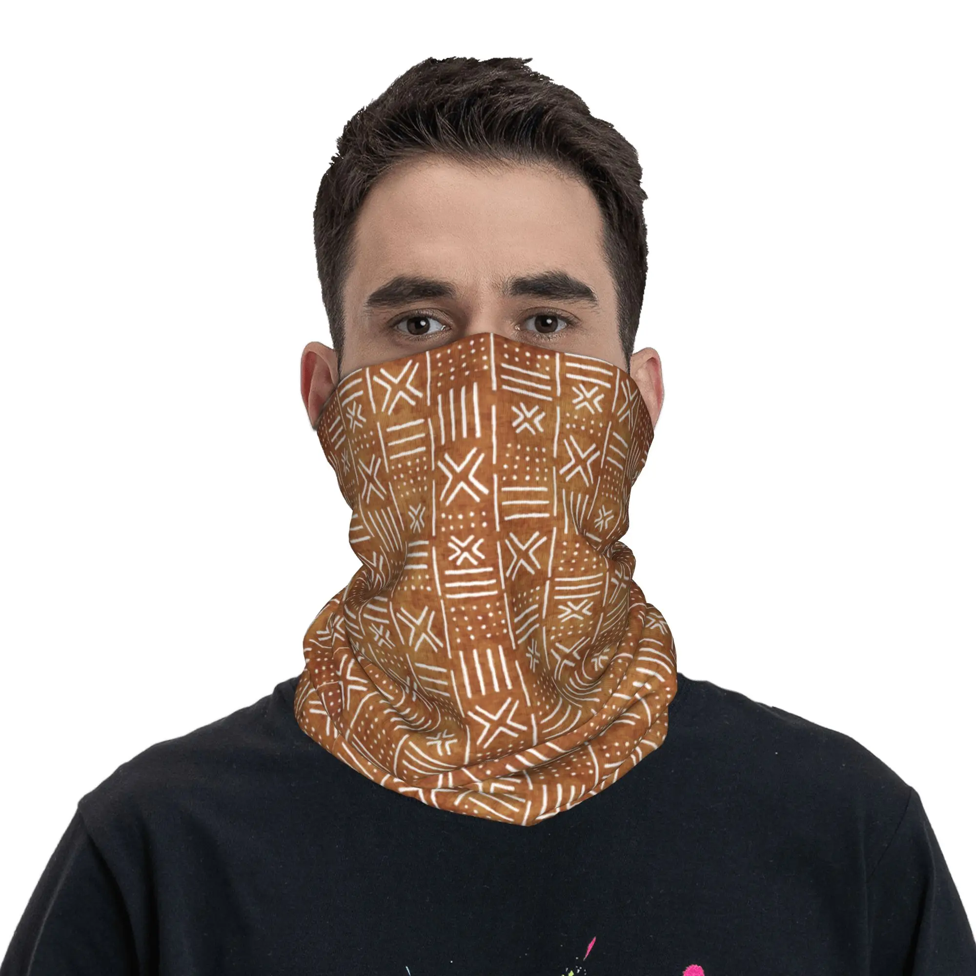 Bogolan Mudcloth African Pattern Bandana Neck Warmer Men Women Winter Ski Tube Scarf Gaiter Africa Ethnic Tribal Art Face Cover