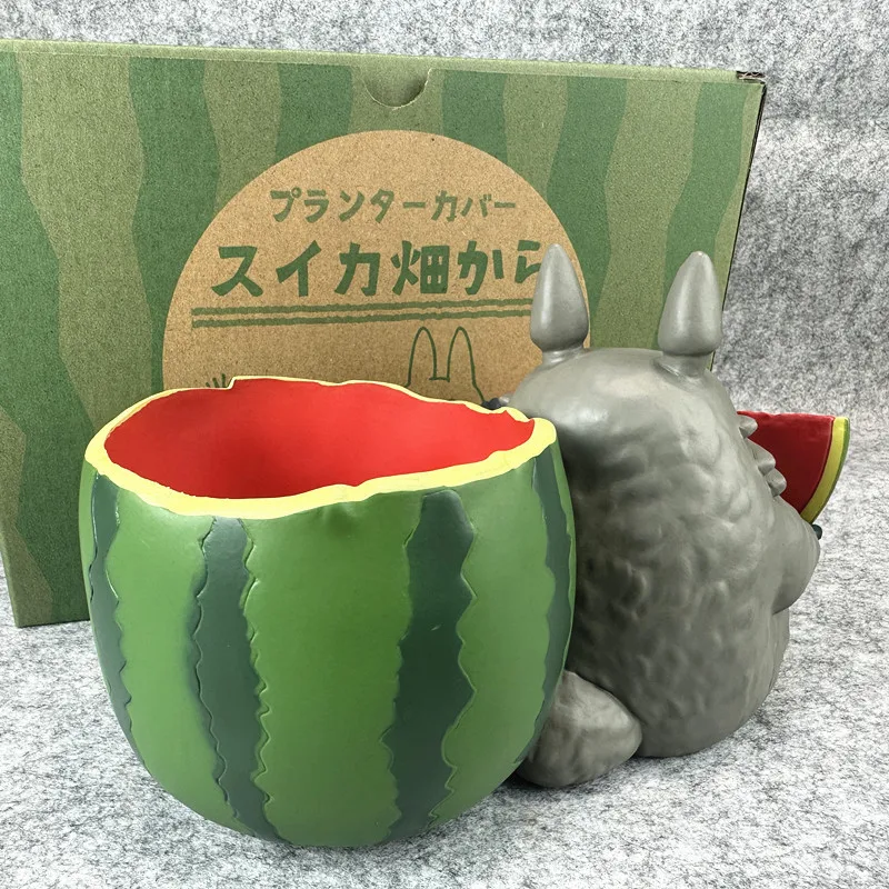 Mini Cute Totoro Watermelon Shaped Anime Figure Desktop Storage Collectible Doll Home Window Sill Decor Plant Pot Model Toy Gift