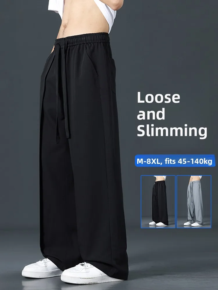 

Повседневные брюки из ледяного шелка, мужские летние тонкие свободные брюки больших размеров, прямые спортивные длинные брюки, дышащие, удобные, модные