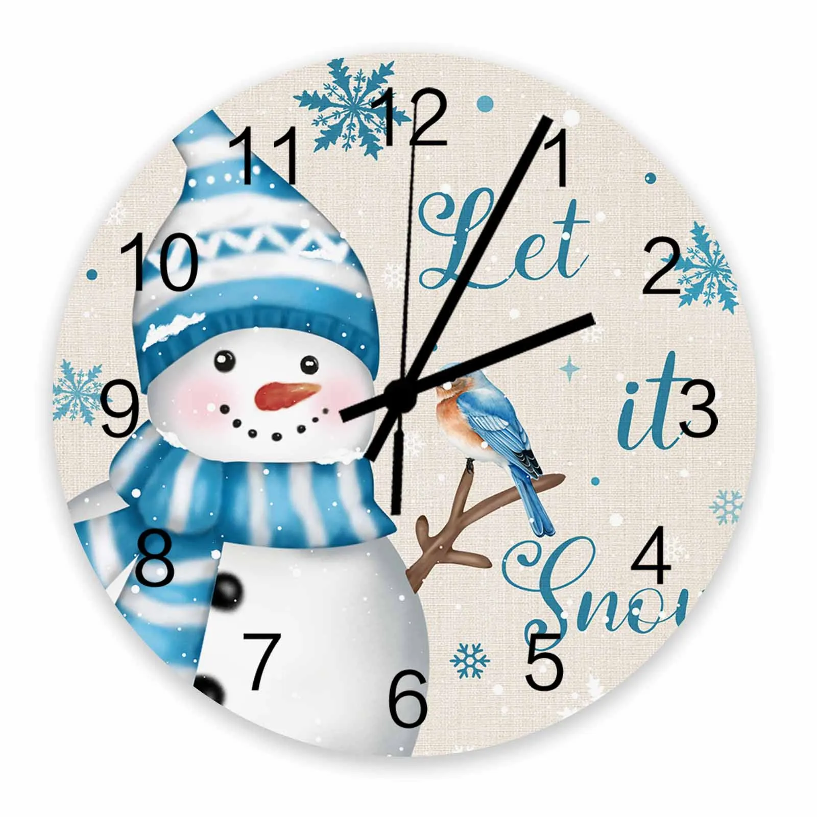 Christmas Snowman Snowflake Mockingbird Wall Clock Large Modern Kitchen Dinning Round Wall Clocks Bedroom Silent Hanging Watc