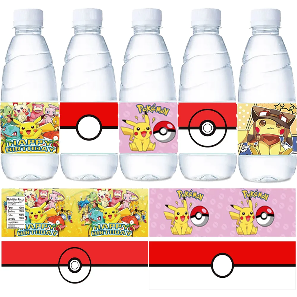

10PCS Hot Pokemon Water Bottle Label Sticker Birthday Decoration Pikachu Glass Waterproof Sticker Baby Shower Kid Party Supplies
