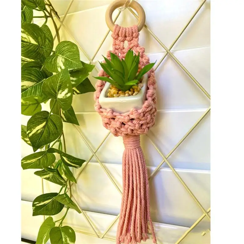 Macramé colorido para colgar en la pared, soporte de aire para plantas, maceta de algodón tejida a mano, bolsa de red para decoración del hogar,