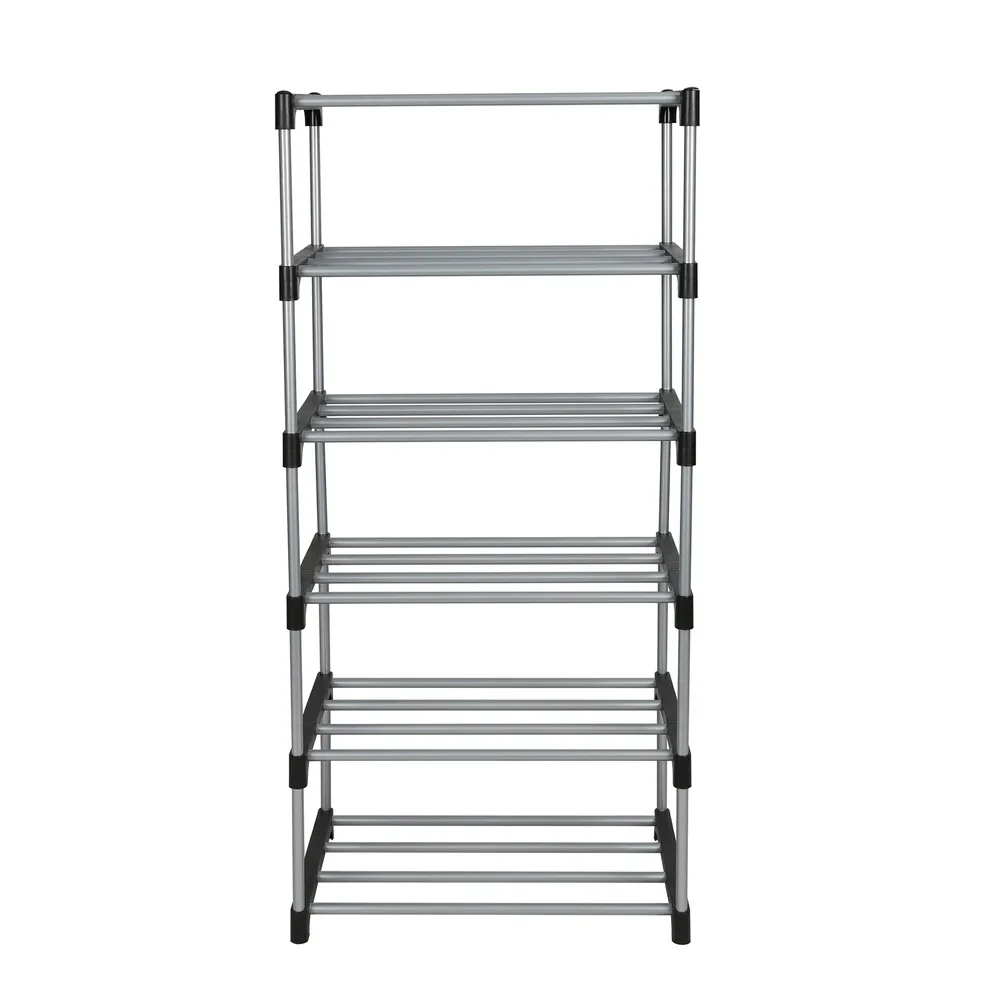 

6 Tier Shoe Rack Storage Solution Stackable Metal Pipes Plastic Connectors Organize Shoes Entryway Closet Garage 8 Pairs Durable