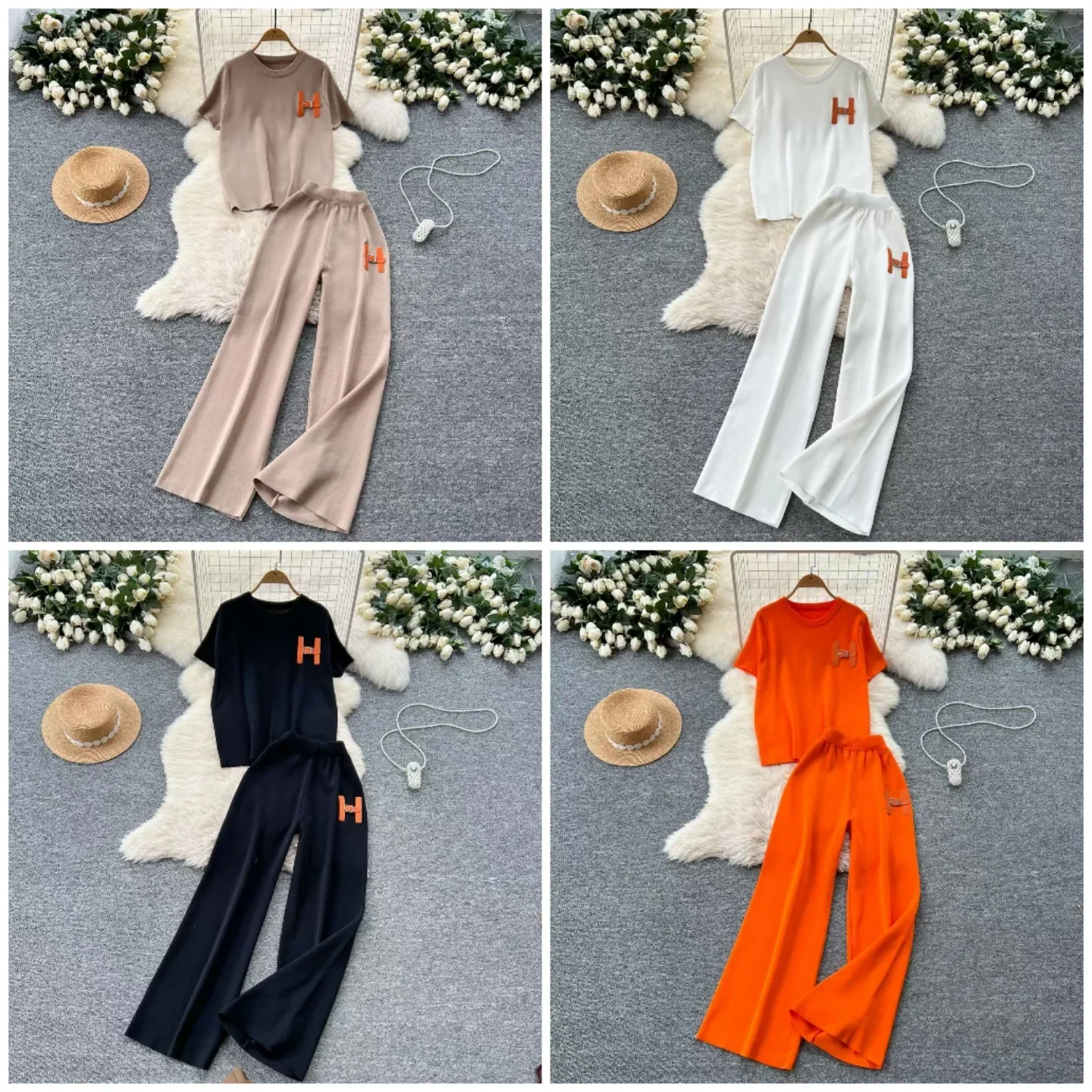 صيف جديد المرأة الحرير الجليد محبوك مجموعة جولة الرقبة طويلة الأكمام سراويل تقليدية الزي مريحة للتنفس المألوف المرأة En