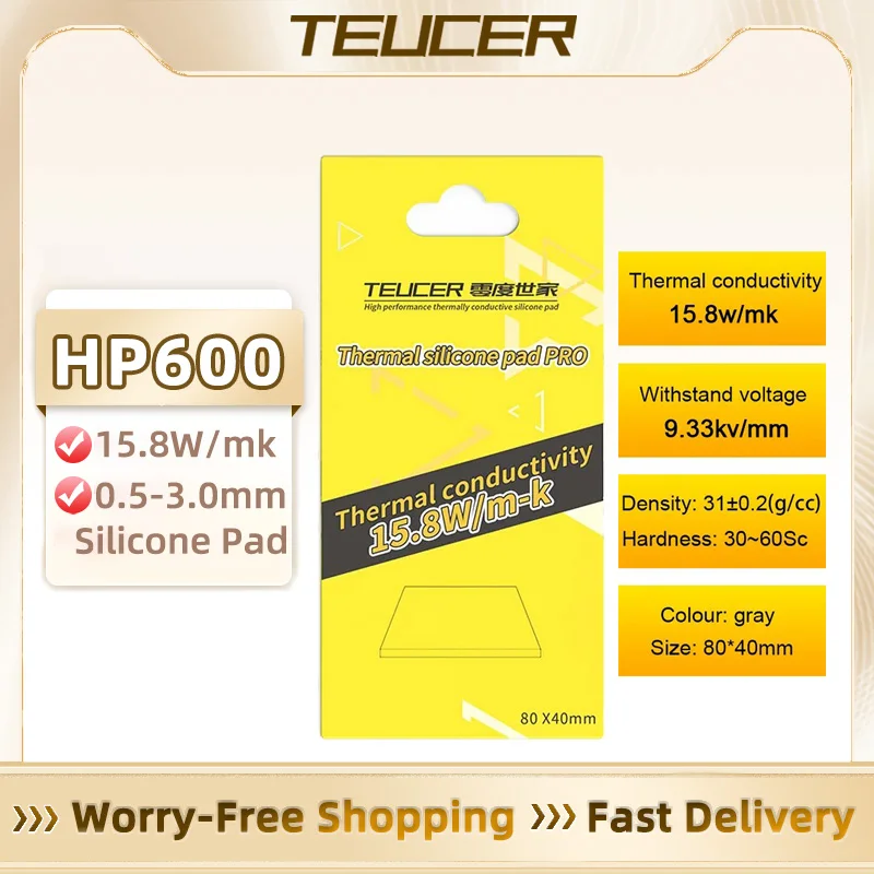 

TEUCER HP600 15.8W/mk Thermal Pad - Non-Conductive Dual-Size 80mm for CPU/GPU Water Cooling & Graphics Cards