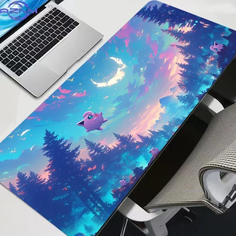 Dreamy Starry Forest Night Sky With Purple Cartoon Creatures Mouse Pad Rubber Non Slip Desk Mat for Gaming Computer Decor