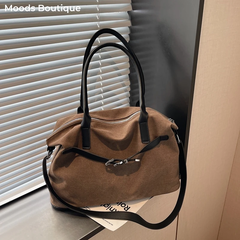 

Belt Design Canvas Shoulder Tote Bags For Women All-match Latest Trends Handbags Solid Color Large Capacity Travelling Shoppers
