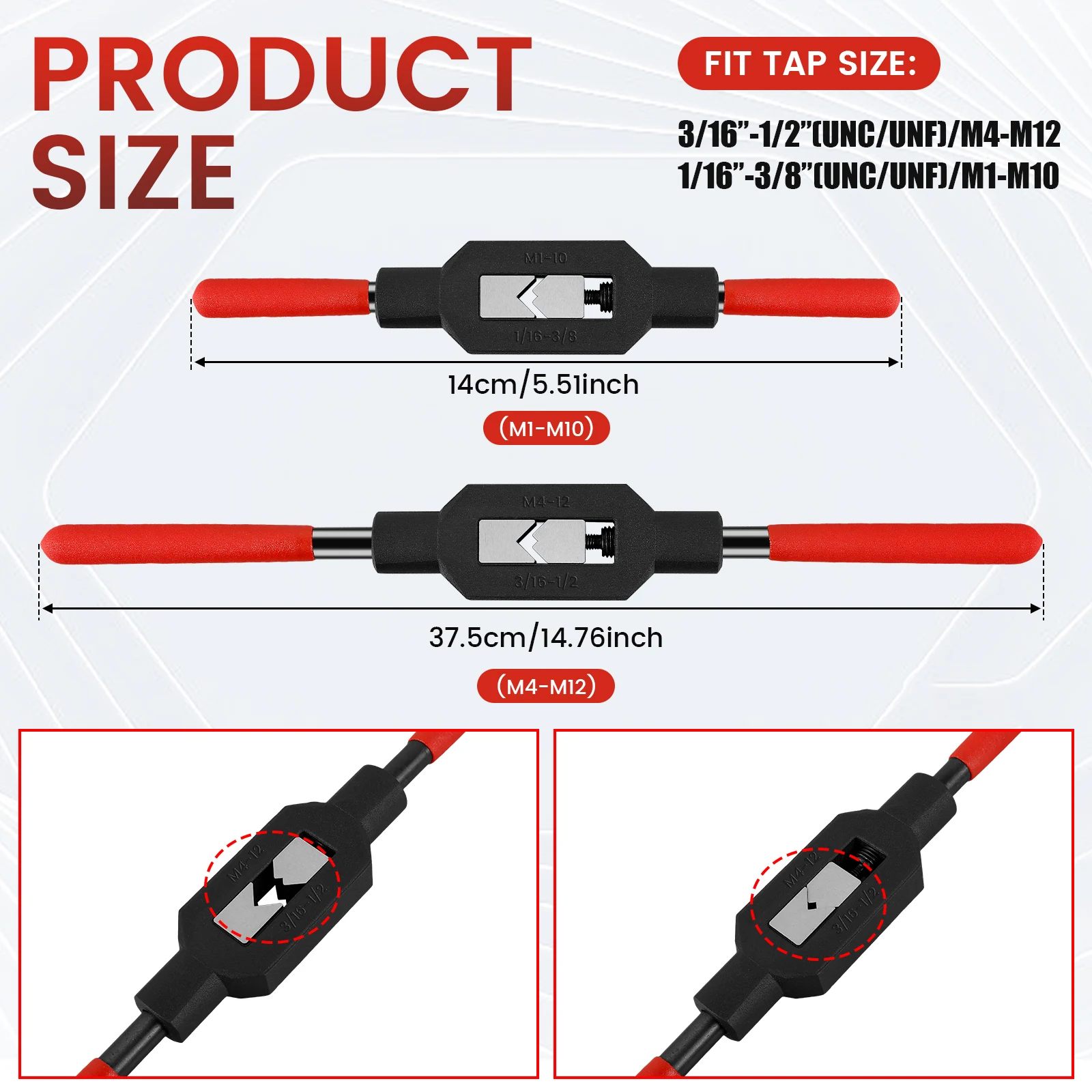 Adjustable Tap Wrench Handle for M1-M8~M5-M20 Metric Taps Steel Reamer Tapping Hand Tools Durable Screw Thread Taps Holder