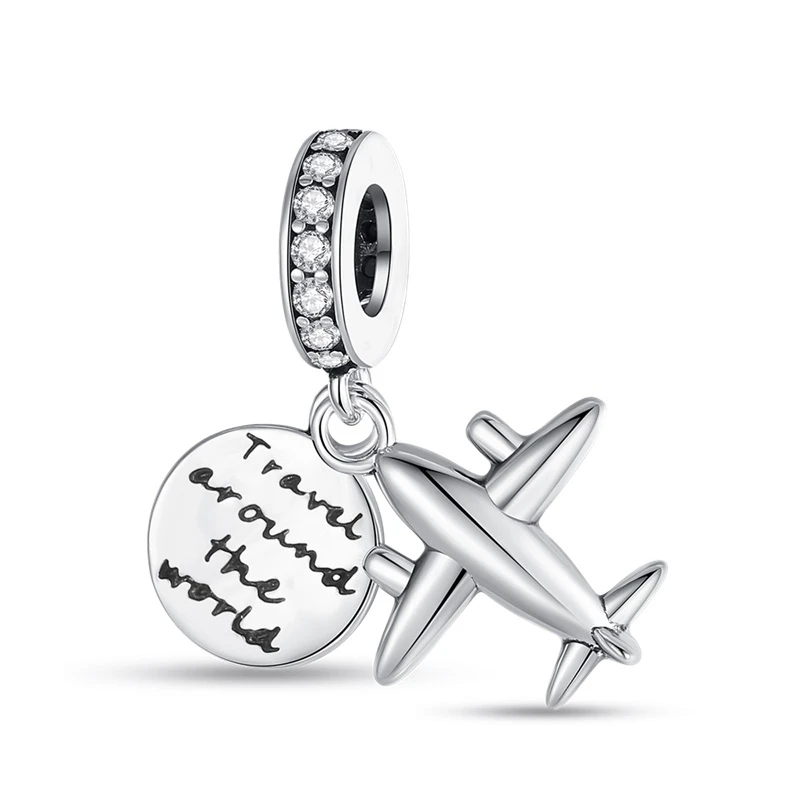 Original 925 Sterling Silver Airplane Luggage Passport Earth Charm Beads for Pandora DlY Bracelet Women's Jewelry Gifts