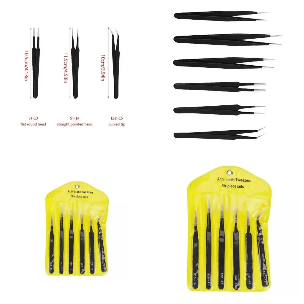 مجموعة ملاقط من الفولاذ المقاوم للصدأ عالية الجودة R9UF مع أدوات أساسية مضادة للكهرباء الساكنة لإصلاح الهاتف لصيانة الدوائر #1