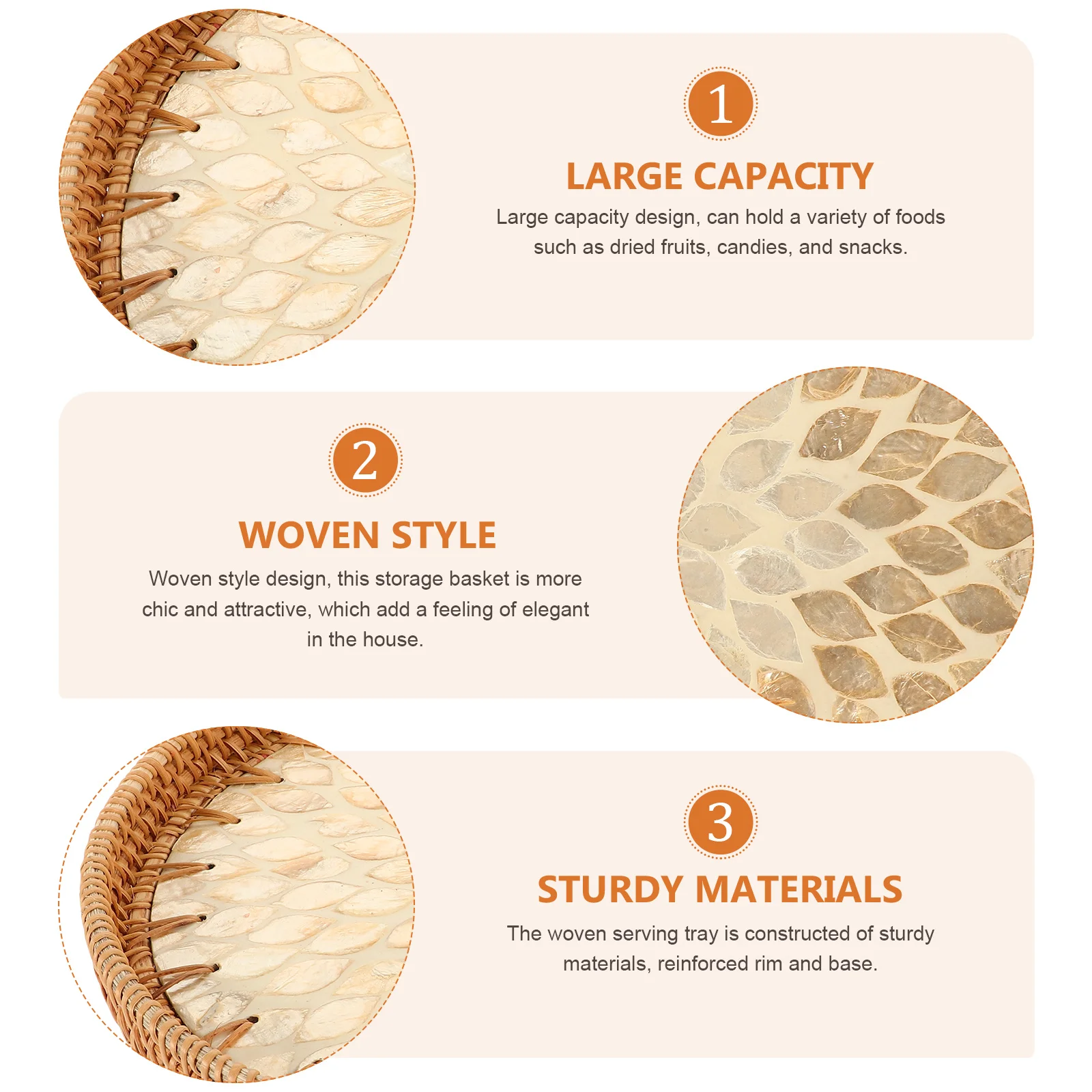 

Woven Storage Basket Large Capacity Round Fruit Snack Holder For Home Coffee Shop Kitchen Tray Rattan Sundries Organizer