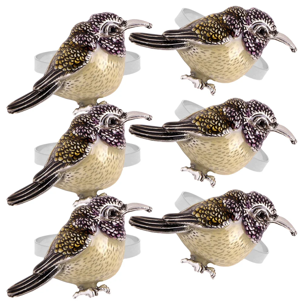

6pcs Bird Shaped Napkin Rings Metal Western Restaurant Table Setting Decorative Clasp