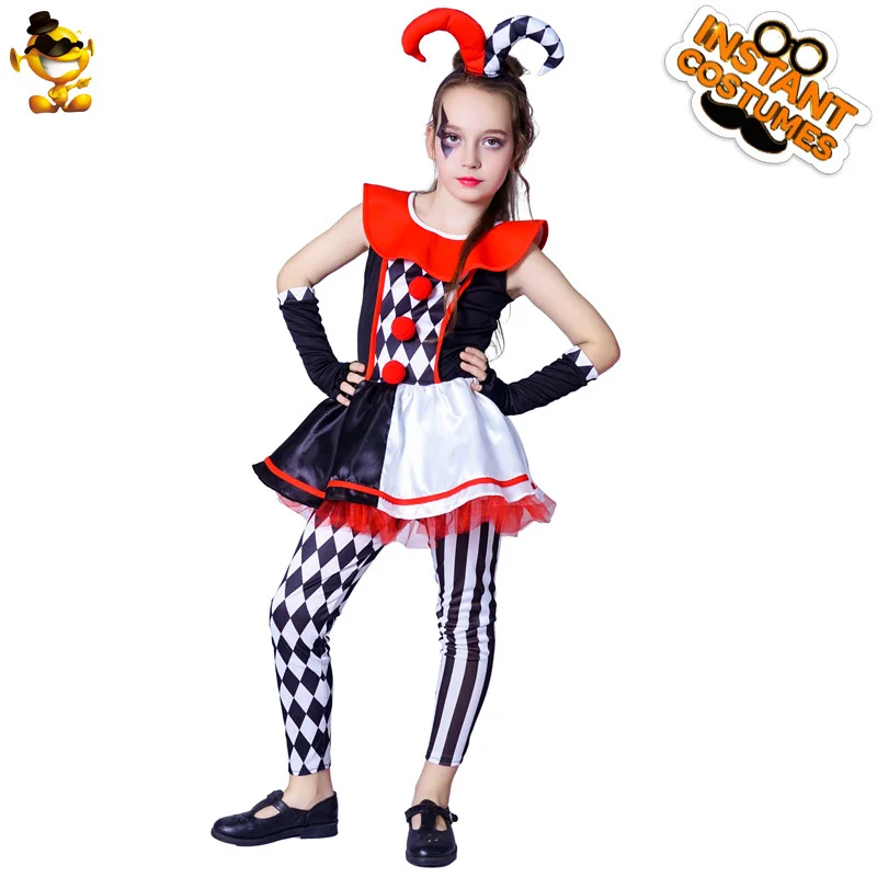 Halloween Women Kid Jester Clown Cosplay Costume Boy Girl Purim Bloody Monster Evil Horrifying Ugly Circus Fancy Dress