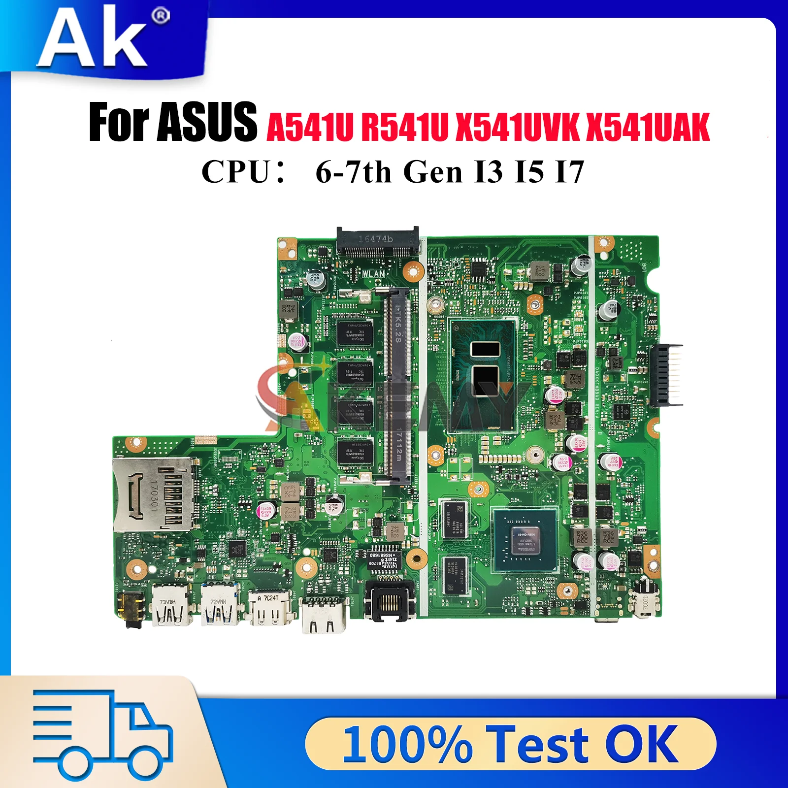 

X541UVK Laptop Motherboard For ASUS VivoBook F541U X541U X541UVK R541U X541UAK X541UV X541UJ A541U A541U Mainboard I3 I5 I7 CPU