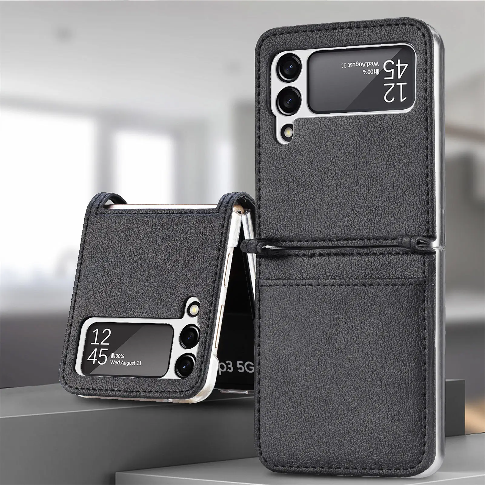 Anti-Scratch Folding Bag Cover for Samsung Galaxy Z Flip4 5G Flip3 Flip 3 4 Flip6 Flip5 Flip2 Flip 1 2 5 6 Leather Card Slot