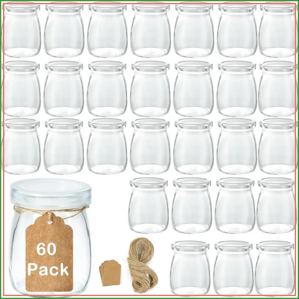60 Pack 3.4 oz Mini Glass Jars with Lids, Small Mason Jars for Pudding, Candle, Yogurt, Honey, Bath Salt, Wedding Favors