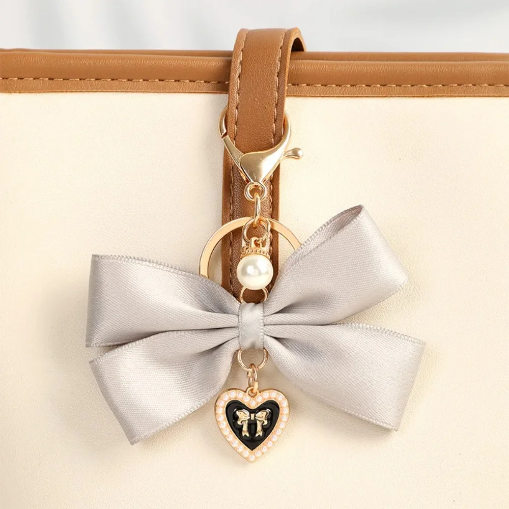 Durable Fabric Ribbon Bow Heart Pendant Keychain Heart DIY Anti-Lost Keyring Butterfly Knot Hanging Chain