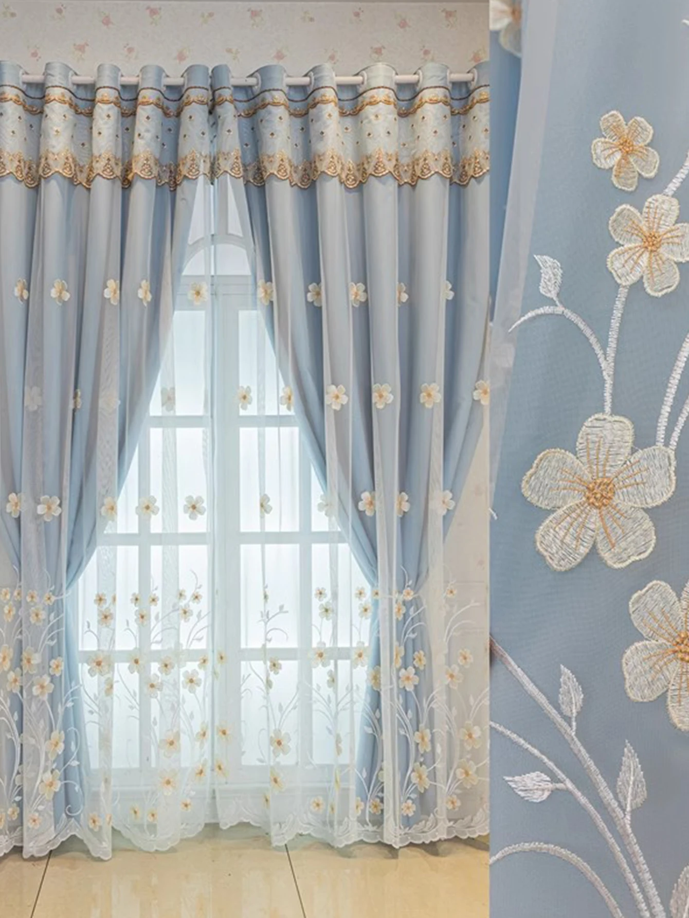 

Blackout Curtain Fabric Nordic Simple Bedroom Living Room Balcony Atmospheric Double-layer Yarn All In One