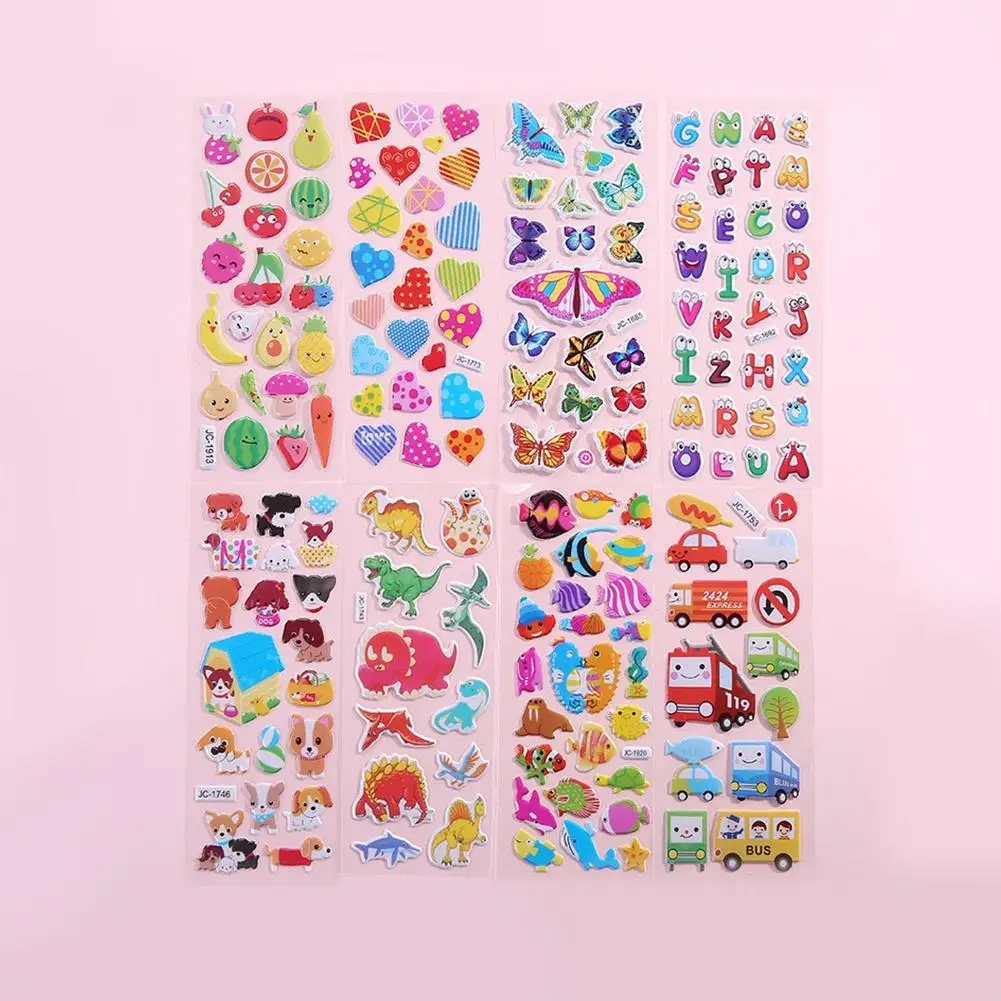 Girls Cartoon Dress Up 3D Bubble Animal Flower Traffic Stickers Kids Children PVC Stickers For Laptop Book Kawaii Toys Birthday