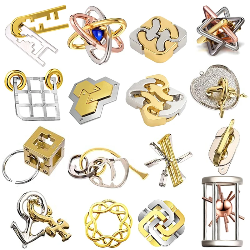 Unique Gifts Difficult Cast Metal Brain Teaser Puzzles For Adults Kids IQ Test Fun Challenge Disentanglement Educational Toys