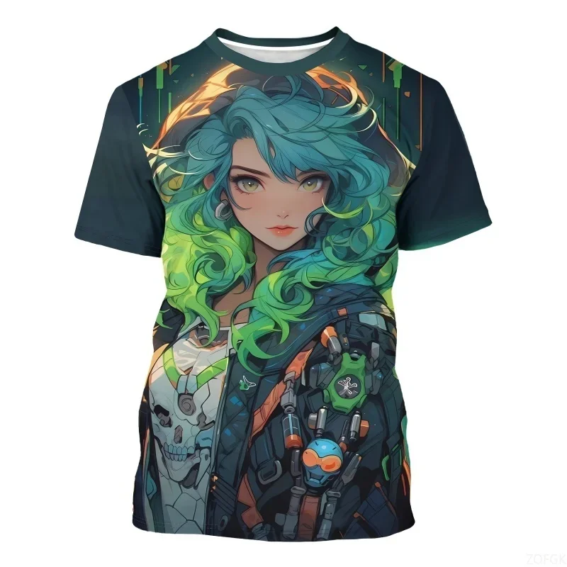 

2025 Summer New Casual Neutral Clothing Cute Cool Girl Pattern Men's T-shirt Personalized Fashion 3D Printed Short Sleeved Top