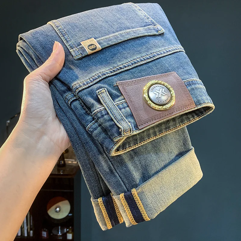 

Fashionable and minimalist jeans for men, high-end trend, casual stretch denim, slim fit, small straight leg pants