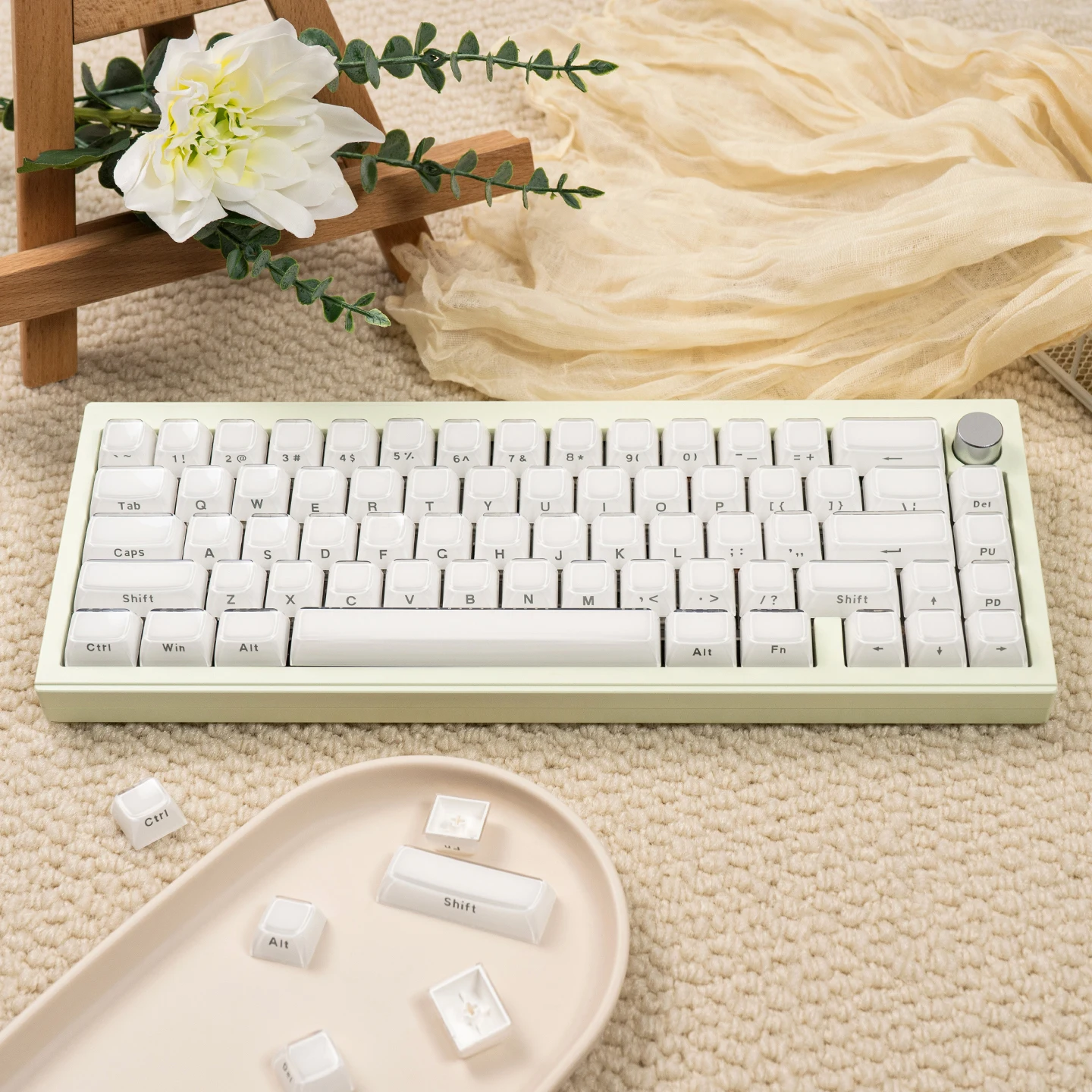 Womier White Custom Side Printed Keycaps Crystal Jelly Keycaps 113 Keys OEM Profile for Cherry MX Switches Mechanical Keyboard