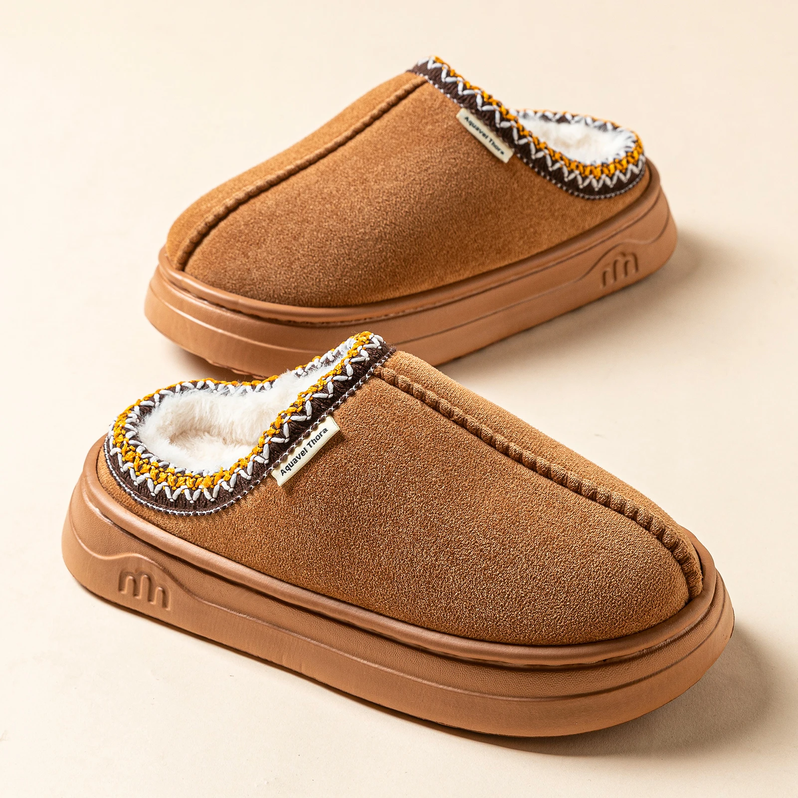 Couples Bedroom Girl's Winter Leisure Plush Slippers Warm Home Fashion Simple Soft Sole Women's Non-slip Fuzzy Indoor Shoes