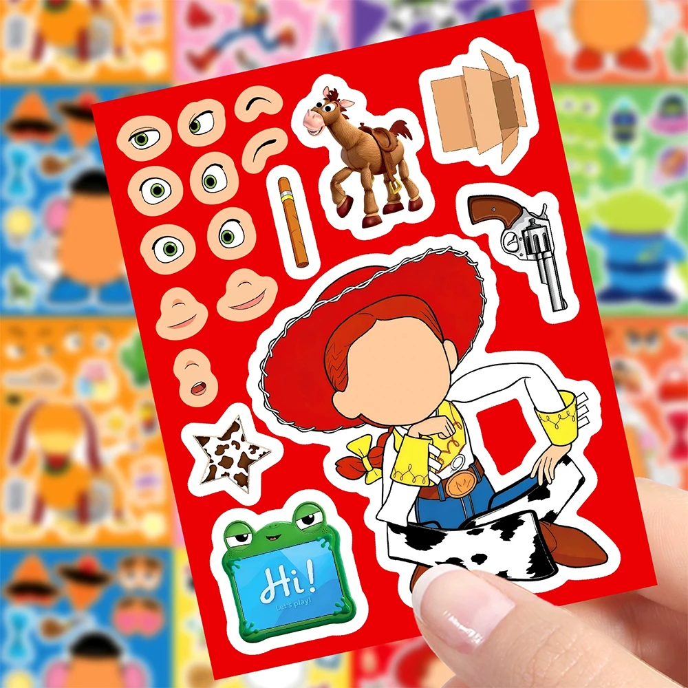 8/16sheets Disney Toy Story Make a Face Puzzle Stickers Buzz Lightyear Face Jigsaw Fun DIY Assemble Jigsaw Cartoon Education Toy