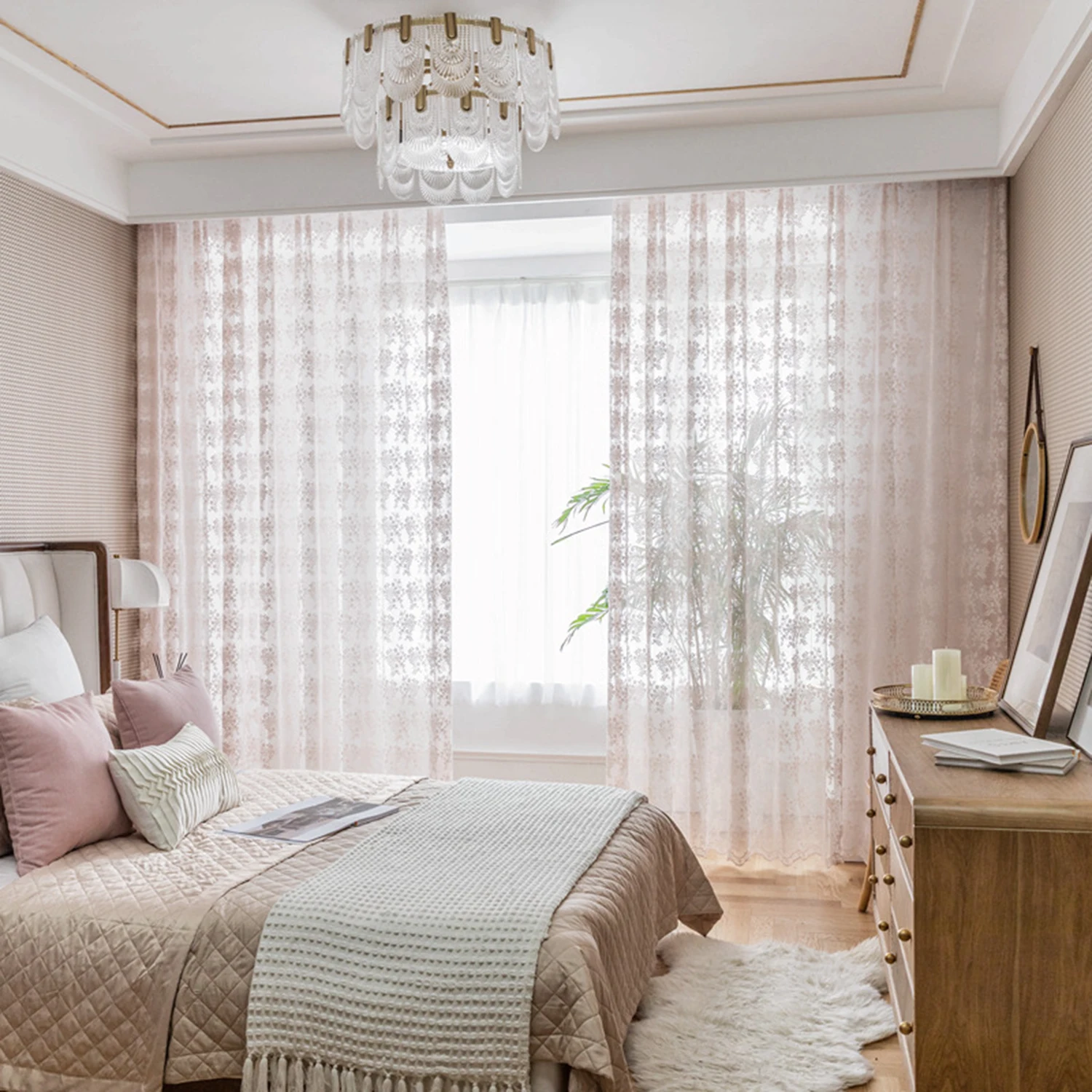 

Korean Retro Jacquard Pink Lace Tulle Curtain For Luxury Living Room And Bedroom, Machine Washable Summer Lightweight Curtains