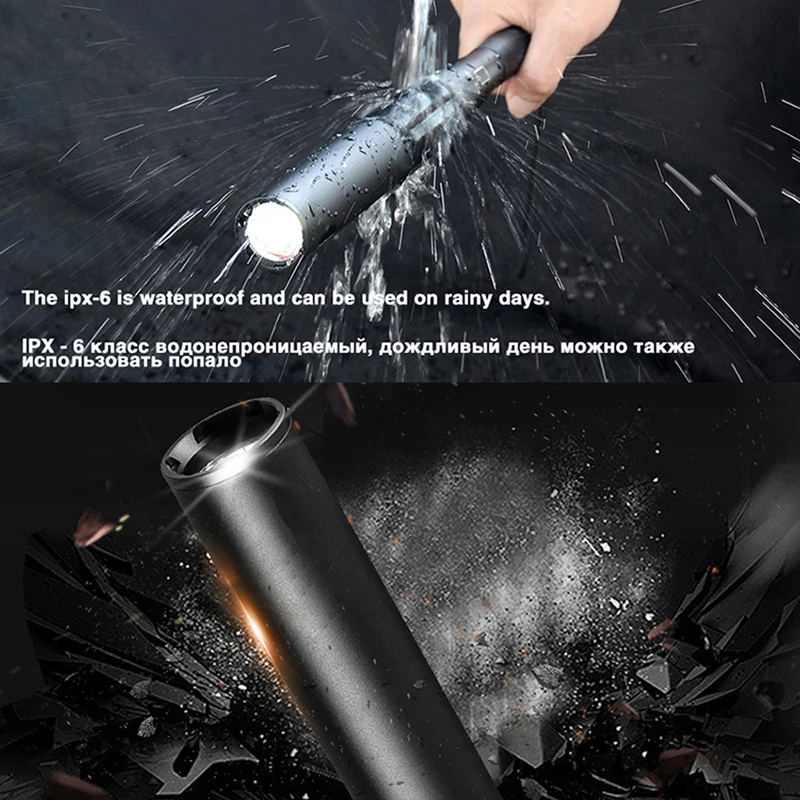 Self Defense LED Flashlight Baseball Bat Aluminum Camping Rechargeable Lamp Electric Teaser Powerful Shock Lantern Torch Light