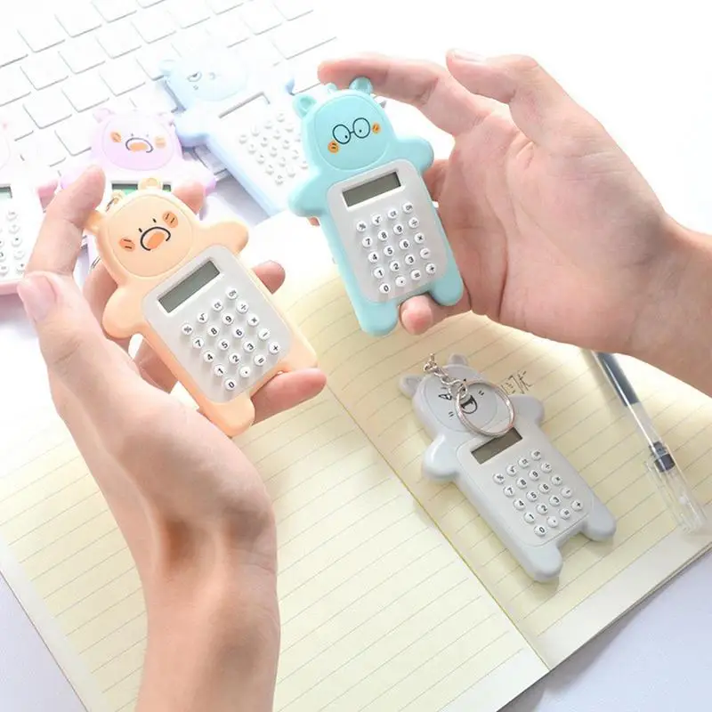 Mini Calculator Calculator Keychain Cartoon Cute Bear Ultra-thin Button Calculator Creative Keychain Decoration School Supplies