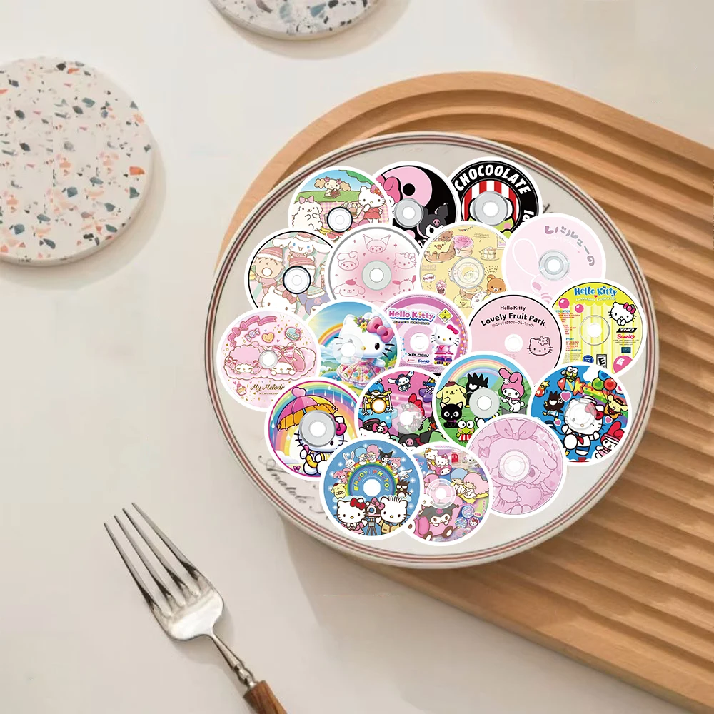 50PCS Sanrio CD Sticker Notebook Harajuku Home Bicycle Art Laptop Luggage Y2K Fashion Cafe Phone Cafe Streetwear Stickers