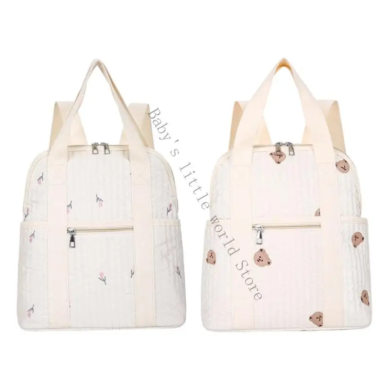 

Parent Travel Backpack with Dedicated Bottle Compartments Flower/Bear Pattern Waterproof Fabric For Outdoor Activity B2EB