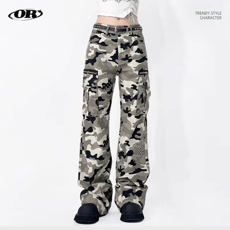 

OR FL American Retro Cargo Camouflage cotton Pants Women's Trendy Brand Baggy Wei La Slacks Camouflage Cargo Trousers Women Y2k