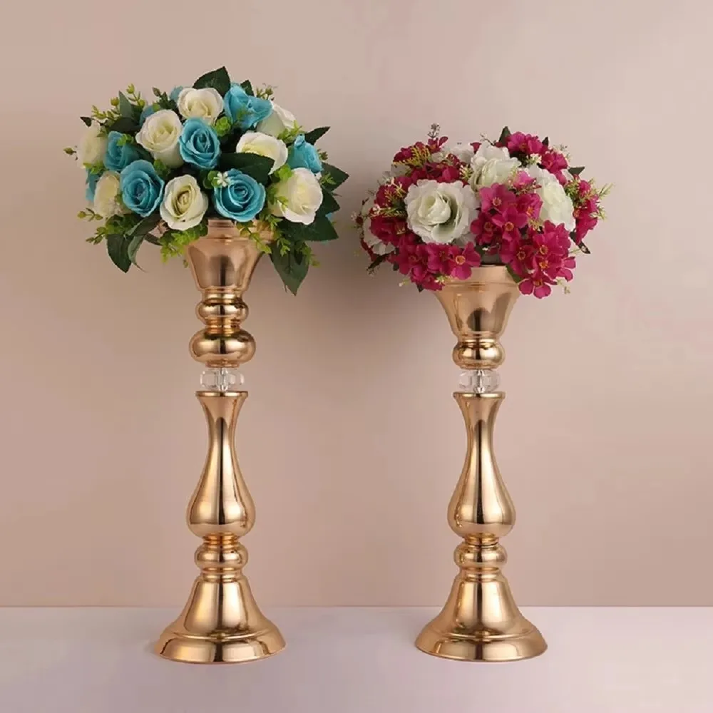 10 PCS Gold Flower Rack 45/50 cm Tall Candle Holder Wedding Table Centerpieces Vase Decoration Event Party Road Lead