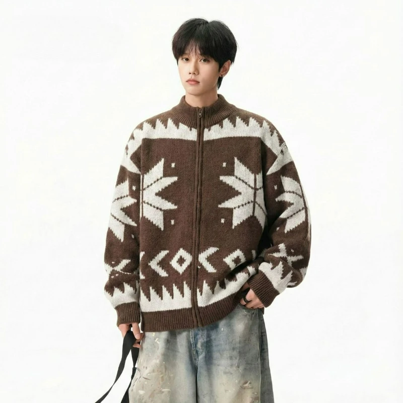 

2026 зимние шерстяные свитера, утепленное теплое пальто, наряды для пар, новые модные вязаные свитера с принтом снежинок для мужчин и женщин