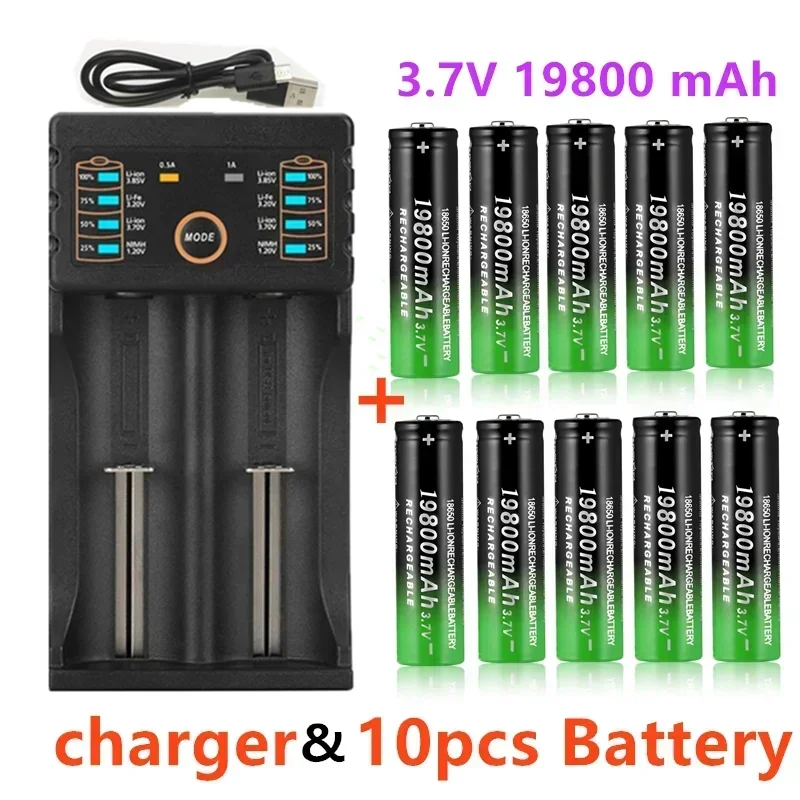 18650 Lithium Batteries Flashlight 18650 Rechargeable-Battery 3.7V 19800 Mah for Flashlight + USB charger +Free delivery