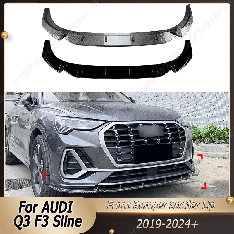 

Front Bumper Lip Spoiler Splitter Diffuser Retrofit Body Kits Tuning ABS For AUDI Q3 F3 Sline 2019-2024+ Gloss Black/Carbon Look