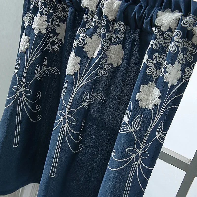 N3065Short curtain polyester cotton embroidered curtain finished product wholesale