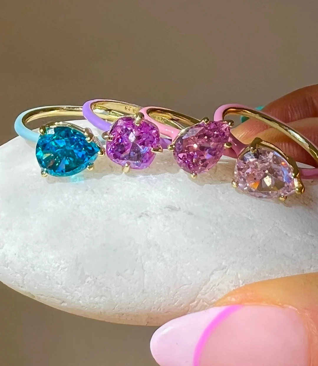 Pastel Enamel Geometric Tear Drop Bright Birthstone Colorful Engagement Wedding Band Ring For Women 2022 New
