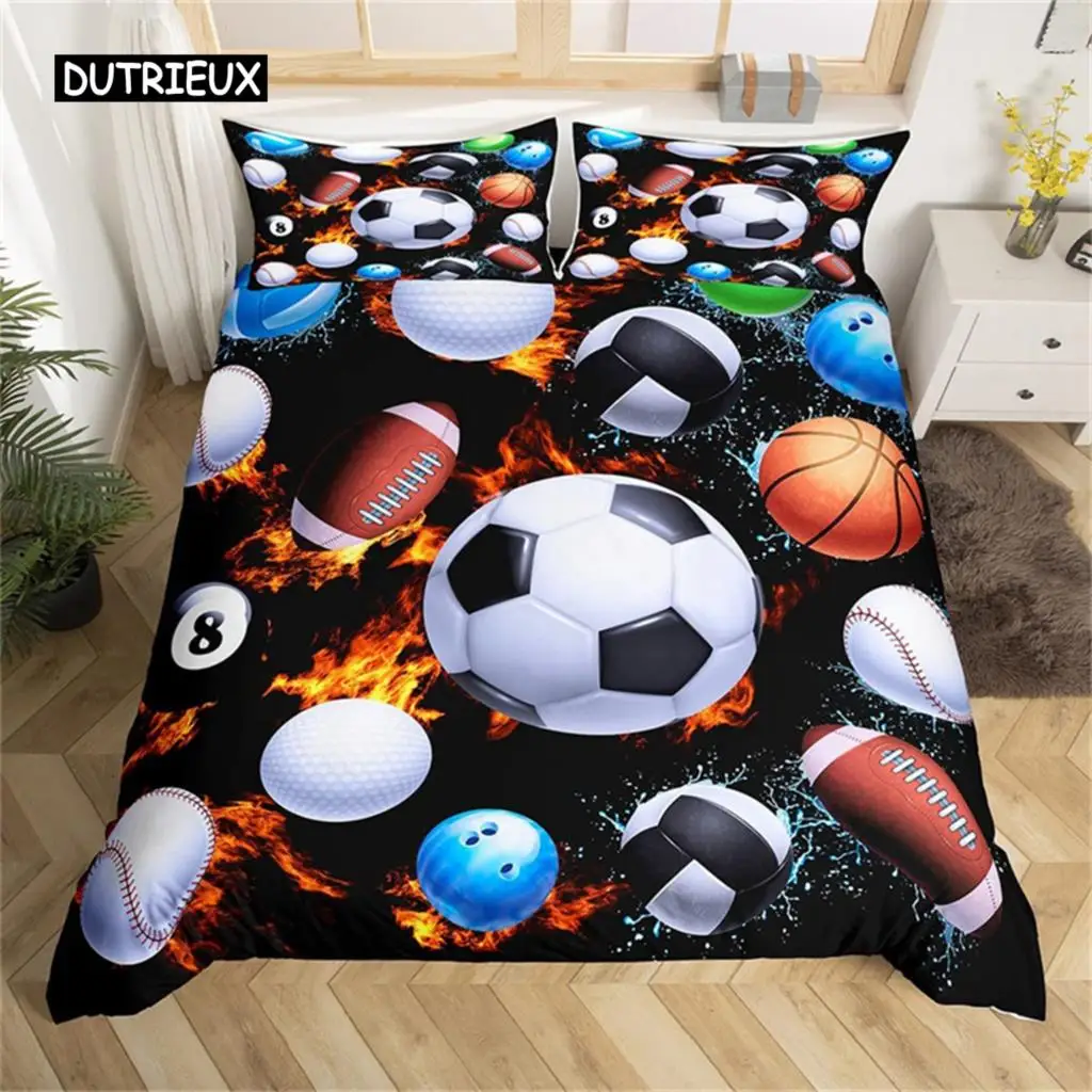 

Bedding Set Duvet Cover Twin King Microfiber Soccer Volleyball Games Sports Comforter Cover for Kids Teens Bedroom Decorate