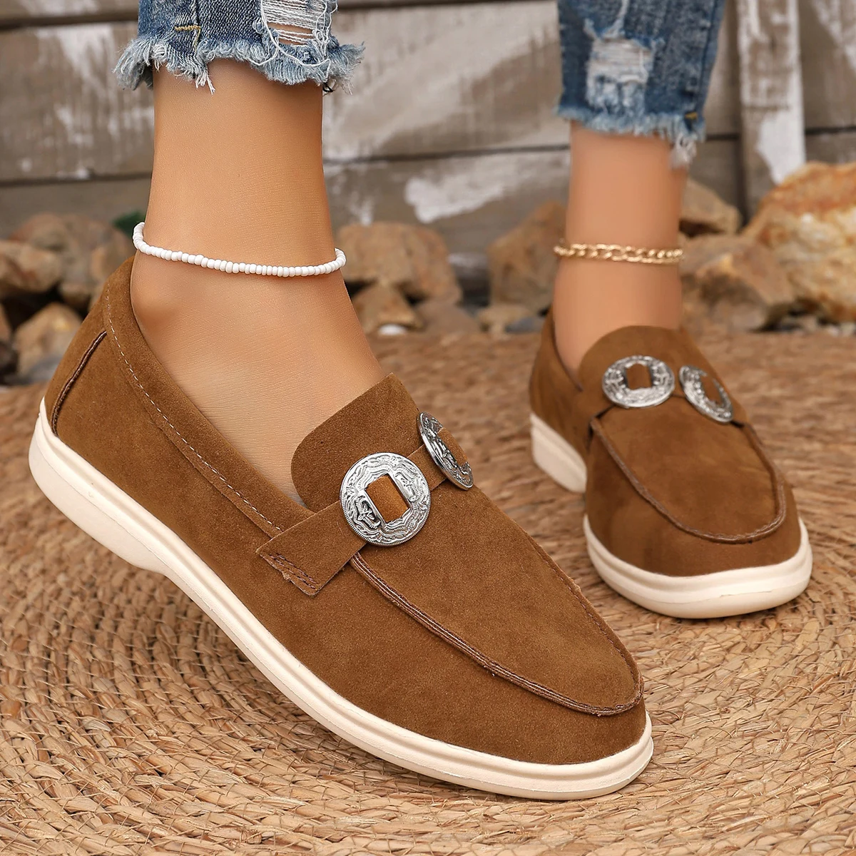 

Осень 2024, новые женские лоферы без шнуровки на плоской подошве, брендовая весенняя повседневная обувь на плоской подошве в стиле ретро, удобная женская обувь больших размеров