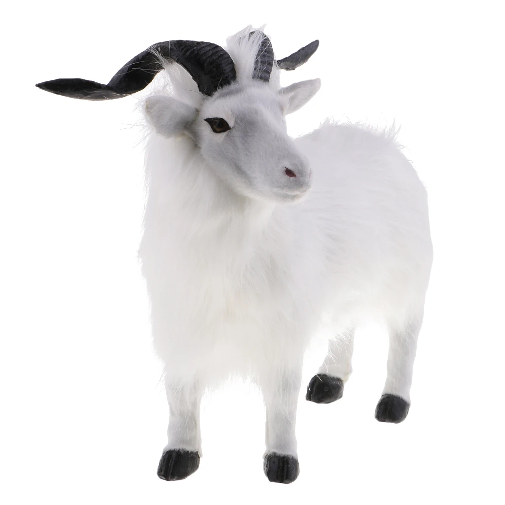 Synthetic Fibre Goat Figurine Realistic Model Toy Garden Art Craft for Furniture Table Decoration