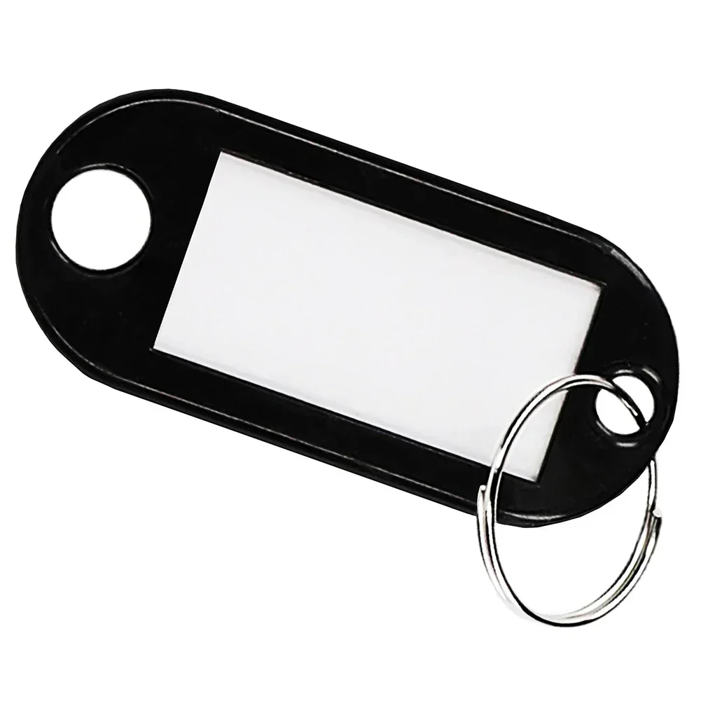 Label Keychain with Key Plates, Black/Blue/Colorful, Transparent Protective Cover, Pre Assembled Key Ring, Size 50 0mm x 22 0mm